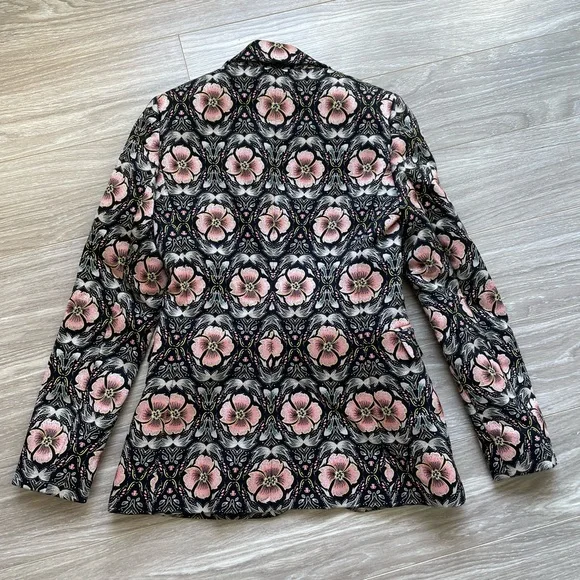 Alice + Olivia Macey Floral Print Blazer Sz 0 EUC Peach and Black - Picture 12 of 13